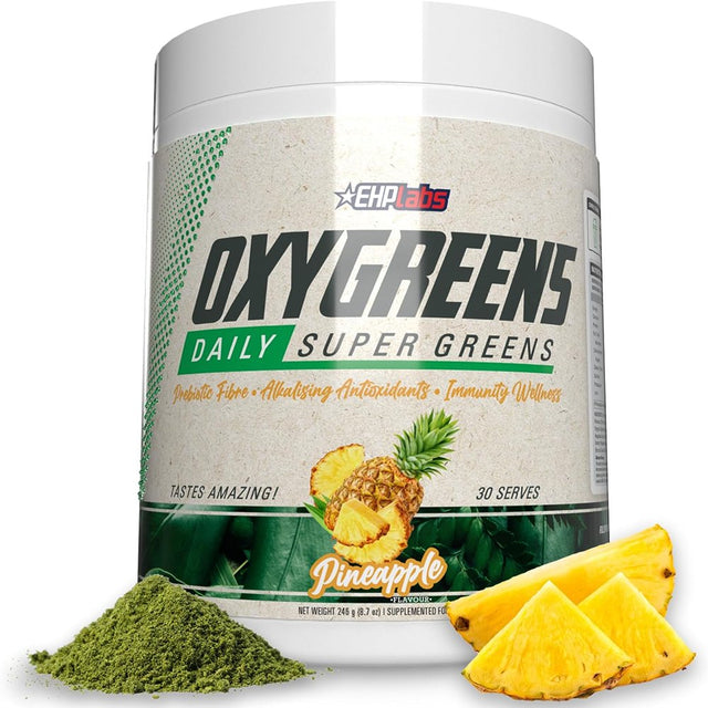 Ehplabs Oxygreens Super Greens Powder - Spirulina & Chlorella Superfood, Green Juice Powder & Greens Supplements with Prebiotic Fibre, Antioxidants & Immunity Support, 30 Serves (Pineapple)