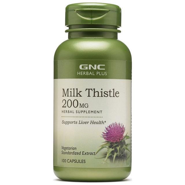 GNC Herbal plus Milk Thistle 200Mg, 100 Vegetarian Capsules, Supports Healthy Liver Function