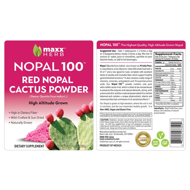 Maxx Herb Red Nopal Cactus Powder, Prickly Pear Fruit, High in Fiber, 10 Oz