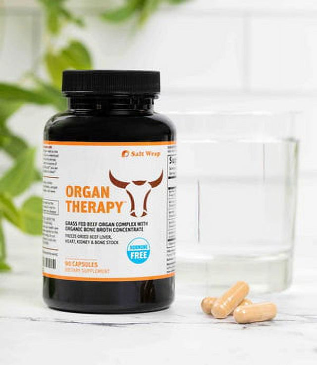 Saltwrap Organ Therapy - Grass Fed Beef Organ Meat Complex Supplement with Organic Bone Broth Concentrate (Desiccated Beef Liver, Heart, Kidney and Bone Broth Capsules with Bioperine)