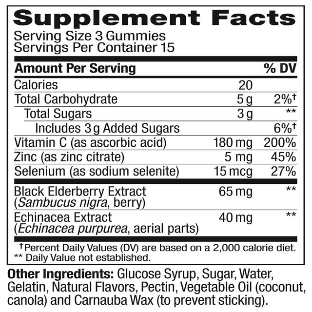 OLLY Immunity Gummy, Immune Support, Elderberry, Zinc, Vitamin C, 45 Ct