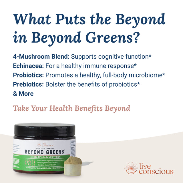 Live Conscious beyond Greens Superfood Powder with Chlorella, 500Mg, 30 Servings