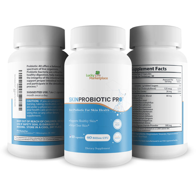 Skin Probiotic Pro - Support Healthy Skin from the inside Out with a Probiotic Skin Health Support - Help Support Decreased Blemishes, Pimples, Redness - Probiotics for Hydrated & Healthy Looking Skin