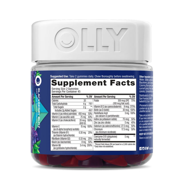 OLLY Mens Multivitamin Gummy, Health & Immune System Support, B Vitamins, Zinc, Blackberry Flavor, 90 Ct