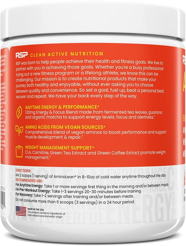 RSP Nutrition Mango Aminolean Amino Acid Supplement Powder, 8.29 OZ