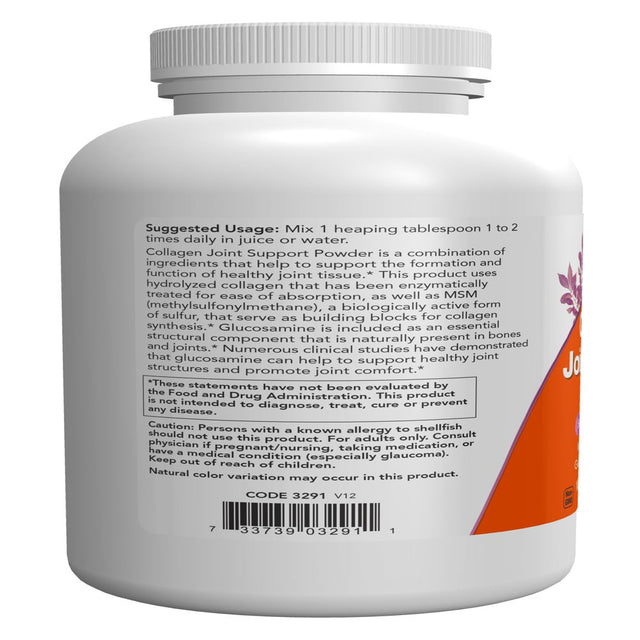 NOW Supplements, Collagen Joint Support™ Powder with Beef Gelatin, Glucosamine Sulfate and MSM, 11-Ounce