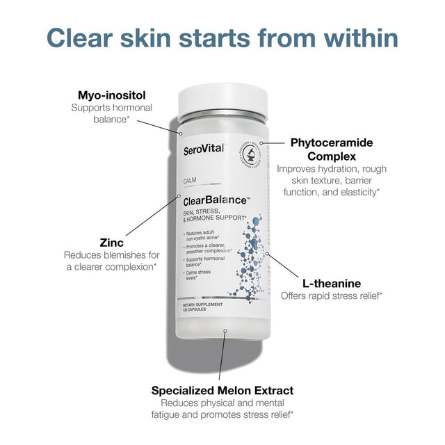 Serovital Clearbalance – Clearer Skin, Support Hormonal Balance, Reduce Feelings of Stress, Boost Mood, Clearer Complexion *, 30-Day Supply