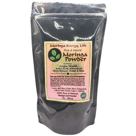 Natural Moringa Leaf Powder by Moringa Energy Life, 93 Nutrients for Wellness, Exercise, Workout Drink, Mix with Smoothies and Juices. 1 Pound