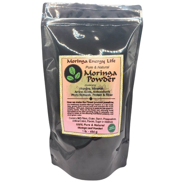 Natural Moringa Leaf Powder by Moringa Energy Life, 93 Nutrients for Wellness, Exercise, Workout Drink, Mix with Smoothies and Juices. 1 Pound