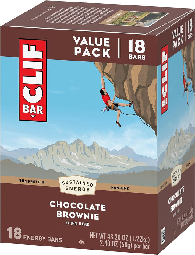 CLIF BAR - Chocolate Brownie Flavor - Made with Organic Oats - 10G Protein - Non-Gmo - Plant Based - Energy Bars - 2.4 Oz. (18 Pack)