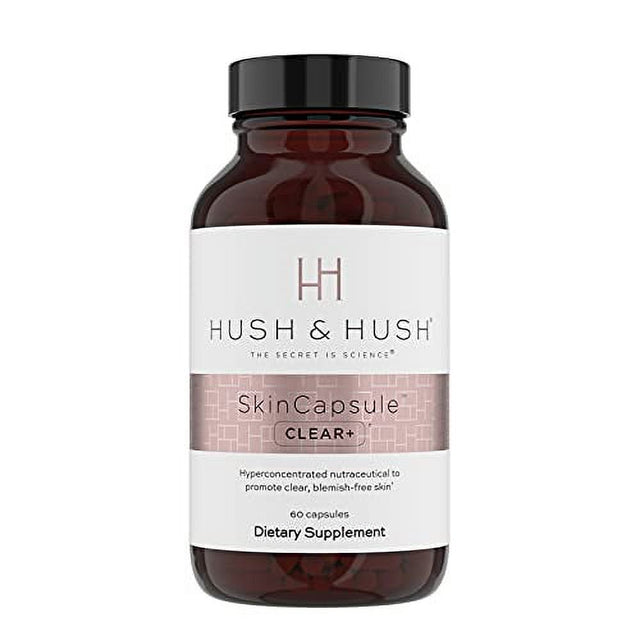 Hush & Hush Skincapsule CLEAR+ - Clear Skin Supplement - Reduce Oily Skin, Calms Acne & Breakouts - Immune Support with Vitamin A, Zinc, Pantothenic Acid & Turmeric - Vegan, Gluten Free - 60 Capsules