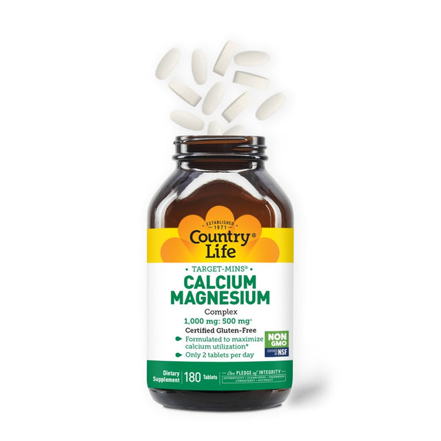 Country Life Target-Mins Calcium-Magnesium Complex, 1,000 Mg, 180 Tablets (500 Mg per Tablet)