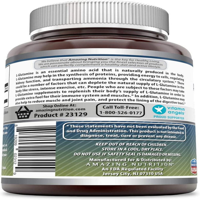 Amazing Formulas L-Glutamine 500Mg 250 Capsules Supplement , Non-Gmo , Gluten Free , Made in USA