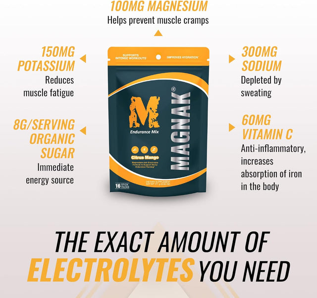 Electrolytes Powder Mix, Recovery Drink for Workouts, Sports & Training, Hydration and Energy Drink Mix W/Magnesium, Potassium, Sodium & More, Gluten Free, Citrus Mango, 16 Sticks