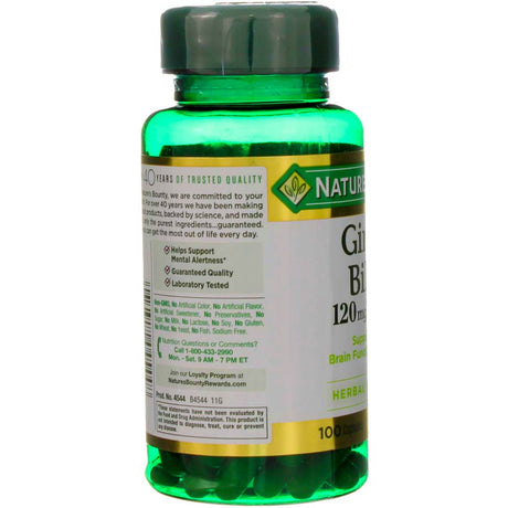 Nature'S Bounty Ginkgo Biloba Pills and Herbal Supplement, Supports Brain Function and Mental Alertness, 120Mg, 100 Capsules