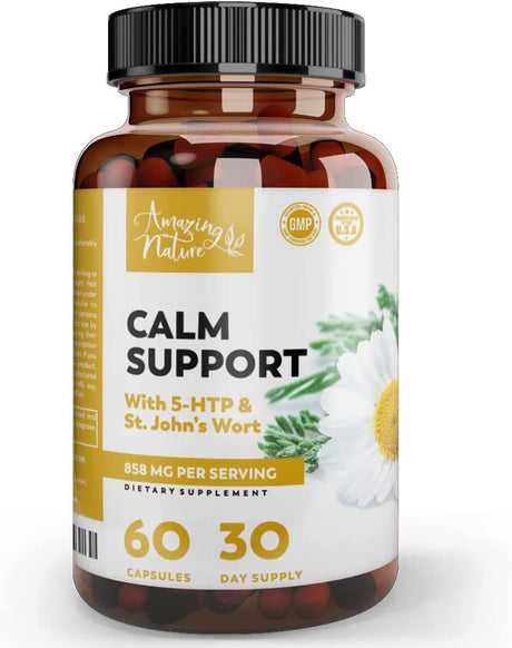 AMAZING NATURE Calm Supplements with Ashwagandha – Relaxation Pills with Calming Effect – 60 St. John’S Wort, 5HTP, GABA and Ashwagandha Capsules