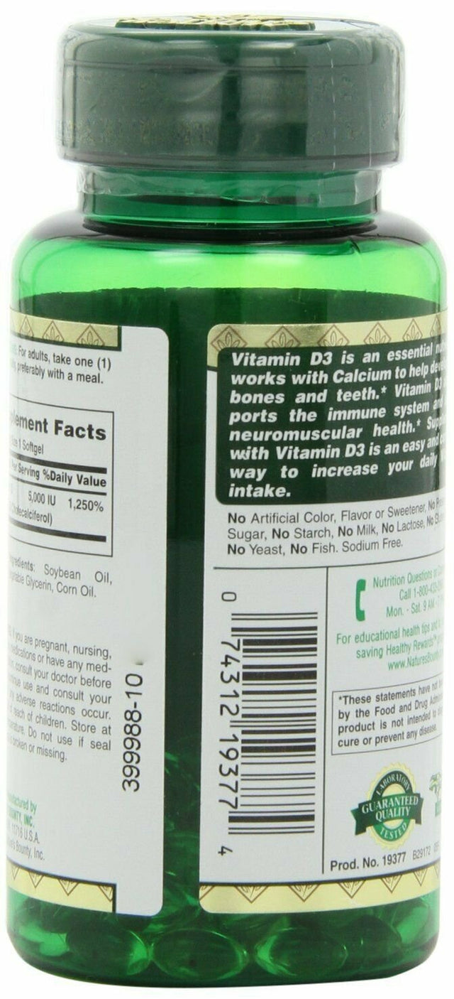 Nature'S Bounty Vitamin D-5000 IU Softgels, Maximum Strength 150 Ea (Pack of 2)