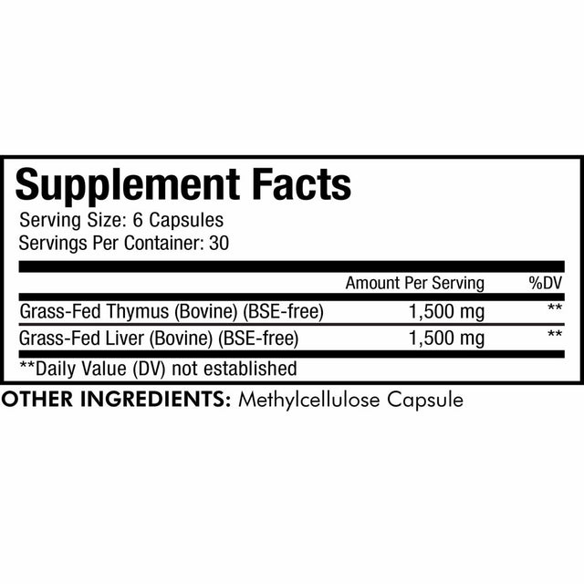 Grass-Fed Beef Thymus, Freeze-Dried, Non-Defatted, Desiccated Glandular Supplement, Non-Gmo, 180 Ct