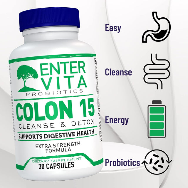 Colon Cleanser & Detox - 15-Day Gut Cleanse with Probiotics & Herbs - Promotes Digestion, Bowel Movements & Energy - Non-Irritating Formula - 30 Capsules