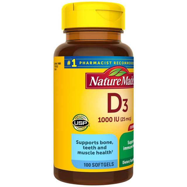 Nature Made Vitamin D3 1000 IU (25 Mcg) Softgels, Dietary Supplement for Bone and Immune Health Support, 200 Count, Twin Pack