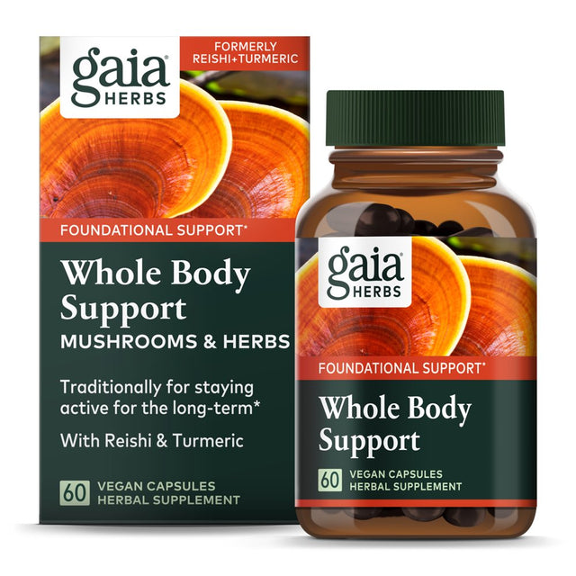 Gaia Herbs Mushrooms & Herbs with Reishi & Turmeric - 60 Vegan Liquid Phyto-Caps (30-Day Supply)