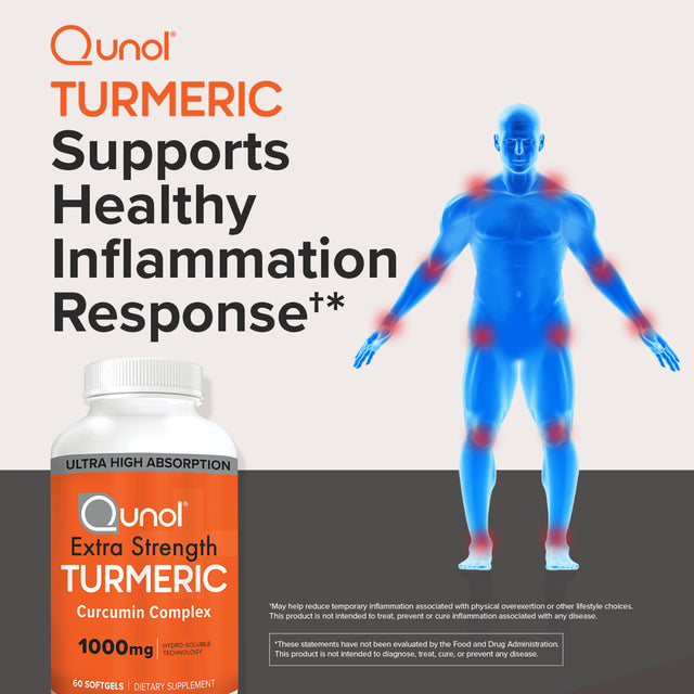 Qunol Turmeric Curcumin with Ultra High Absorption 1000Mg for Joint Support, 30 Softgels