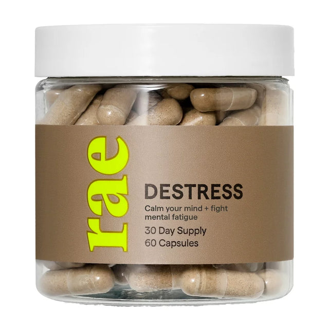 Rae Wellness Destress Supplement with L-Tyrosine, GABA, Ashwagandha, Rhodiola, 60Ct