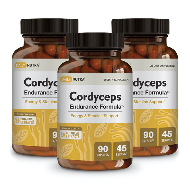 Cordyceps Endurance Formula by Dailynutra - Natural Energy Supplement - Caffeine Free | Organic Mushroom Extract with KSM-66 Ashwagandha, Eleuthero and Rhodiola (3-Pack)