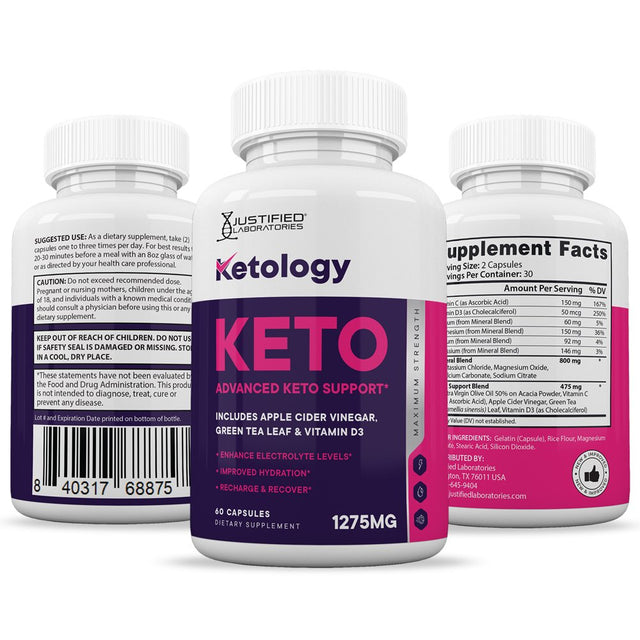 (2 Pack) Ketology Keto ACV Pills 1275Mg Dietary Supplement 120 Capsules