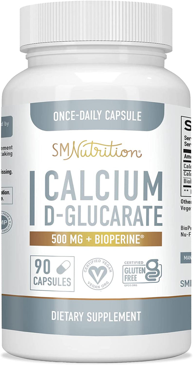 Calcium D-Glucarate | 500Mg | CDG for Liver Detox & Cleanse, Metabolism, Hormone Balance, & Menopause Support* | Vegan.Org Certified, Non-Gmo, Gluten-Free Calcium D Glucarate | 90 Ct. (3-Month Supply)