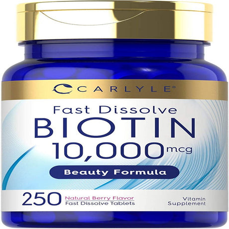 Biotin 10000 Mcg | 250 Tablets | Vegetarian, Non-Gmo, Gluten Free | by Carlyle