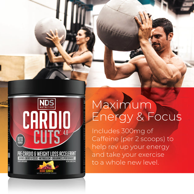 NDS Nutrition Cardio Cuts 4.0 Pre Workout Supplement - Advanced Weight Loss and Pre Cardio Formula with L-Carnitine, CLA, Mcts, L-Glutamine, and Safflower Oil - Miami Sunrise (40 Servings)