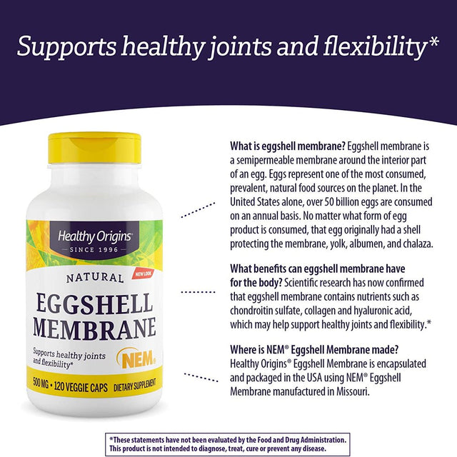 Healthy Origins Eggshell Membrane 500 Mg (NEM, Non-Gmo, Gluten Free, Joint Support), 120 Veggie Caps