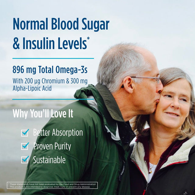 Nordic Naturals Omega Blood Sugar Softgels, Lemon, Non-Gmo, 896 Mg, 60 Ct