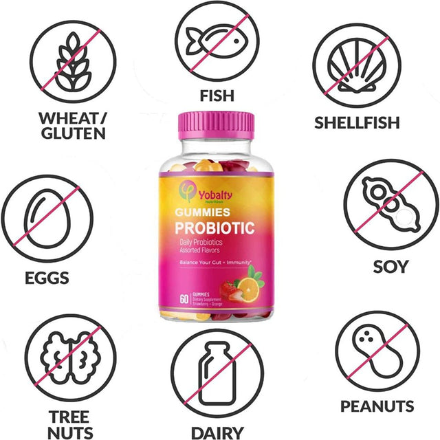 Yobalty Vegan Probiotic Gummies, Promote Vaginal Health, 5B Cfus, Sugar-Free Digestive Support 180Ct