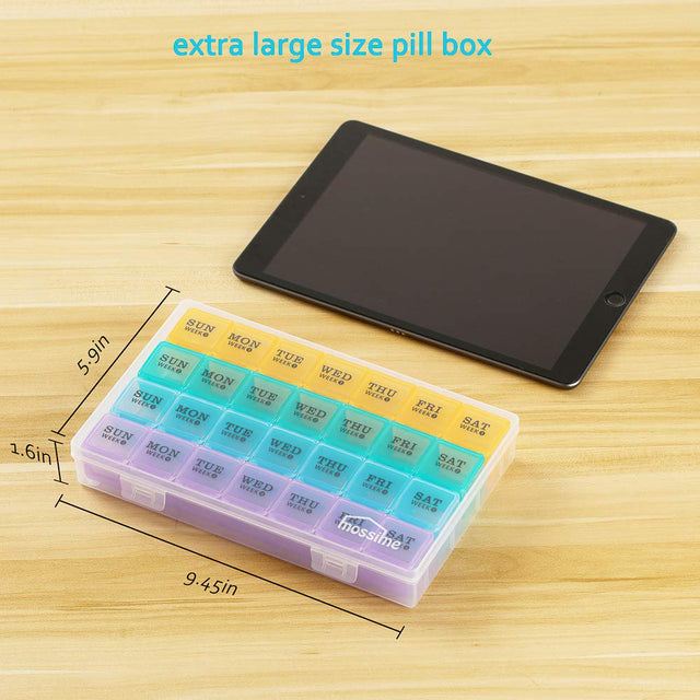 XL Large Monthly Pill Organizer 4 Weeks, 28 Day Pill Box Organizer Weekly, 7 Day Pill Dispenser 4 Times a Day, Medicine Organizer Box for Vitamin, Fish Oil Big Compartment Pill Box with Travel Case