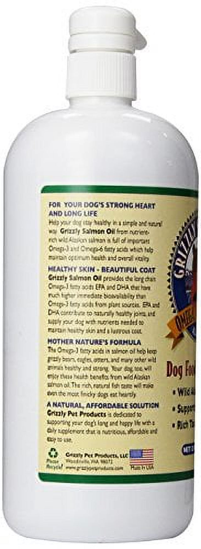 Grizzly Salmon Oil Omega-3 Dog Food Supplement 32 Oz