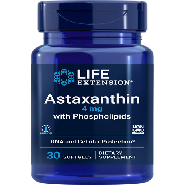 Life Extension Astaxanthin with Phospholipids, 4 Mg - for Healthy Eyes, Heart, Mind & More - Gluten-Free, Non-Gmo - 30 Softgels