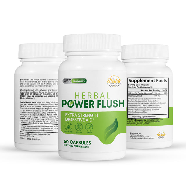 5 Pack Herbal Power Flush, Extra Strength Digestive Aid-60 Capsules X5