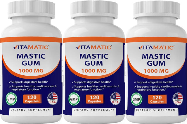 Vitamatic 3 Pack Mastic Gum 1000Mg per Serving - Support Digestive Function, Gastrointestinal Health, Immune and Oral Wellness, Total 360 Capsules