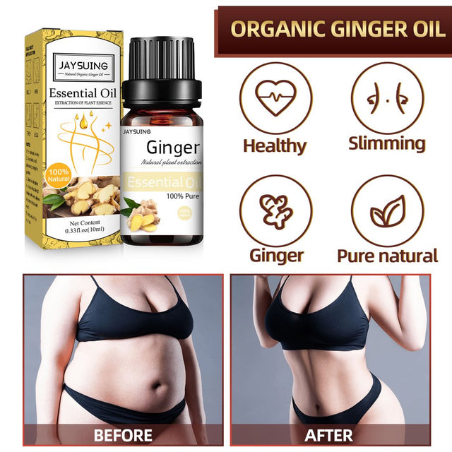 Kokovifyves 10Ml Organic Ginger Oil, Natural Ginger Oil Belly Drainage Ginger Oil, Body Massage Organic Ginger Essential Oil for Swelling and Pain Relief