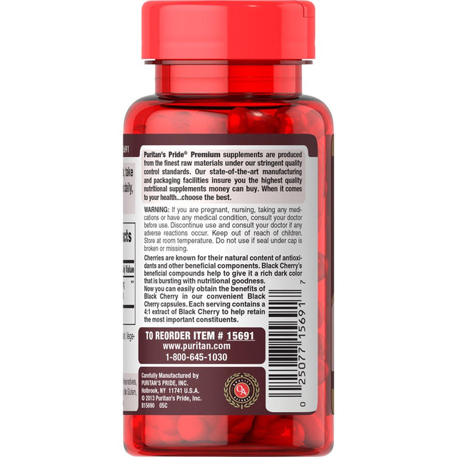 Puritans Pride Black Cherry 1000 Mg Capsules, 100 Count