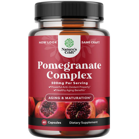 Pomegranate Extract Capsules Antioxidant Supplement - Natural Pomegranate Capsules for Heart Health Joint Support and Pre Workout for Men and Women - Nitric Oxide Supplement with Brain Health Vitamins