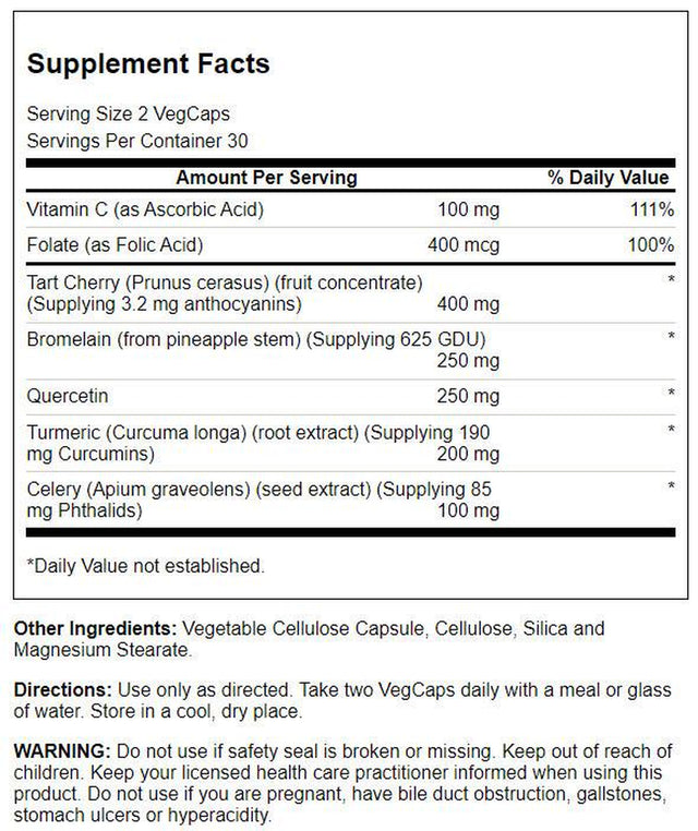 Solaray Total Cleanse Uric Acid | Tart Cherry, Bromelain, Quercetin and More | Joint Comfort Support | Vegan | 60 Caps