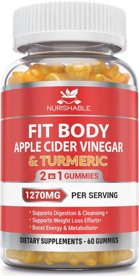 Apple Cider Vinegar Gummies with Turmeric - ACV Gummies for Healthy Weight, Boosting Energy, Healthy Gut & Digestion, Detox & Cleansing - Packed with Ginger, B12, Black Pepper & Pomegranate