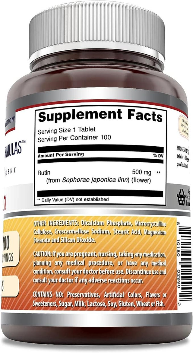 Amazing Formulas Rutin 500Mg 100 Tablets Supplement | Non-Gmo | Gluten Free | Made in USA