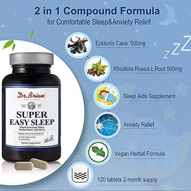 Dr.Brian Super Easy Sleep Natural Plant Extract Sleep Sleep Aids Supplement Includes Ecklonia Cava 500Mg Rhodiola Rosea L Root 500Mg Supports Faster Easy Sleep Insomnia Jet Leg Anxiety Relief