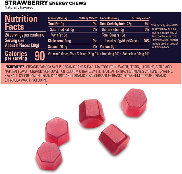 GU Energy Chews, Strawberry Energy Gummies with Electrolytes, Vegan, Gluten-Free, Kosher, and Dairy-Free On-The-Go Energy for Any Workout, 12 Bags (24 Servings Total)