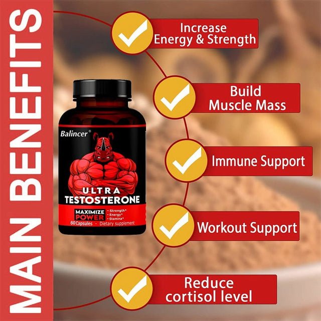 Balincer Men'S Testosterone Booster - Increase Energy, Endurance, Reduce Fatigue, Dietary Supplement Capsules