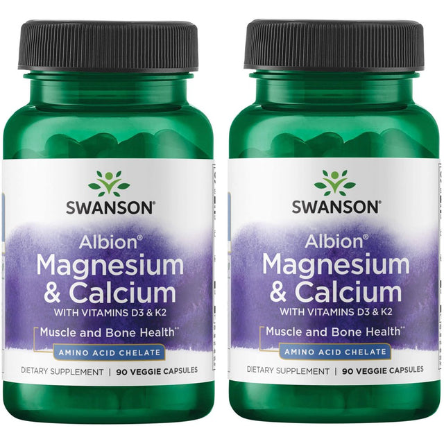 Swanson Albion Magnesium & Calcium with Vitamins D3 & K2 90 Veg Caps 2 Pack